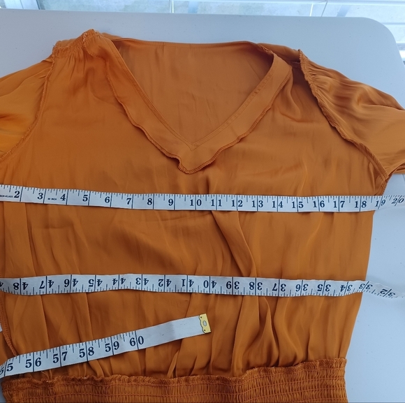 Joie Satin V-Neck Puff Sleeve Mocked Waist Blouse - Picture 10 of 15